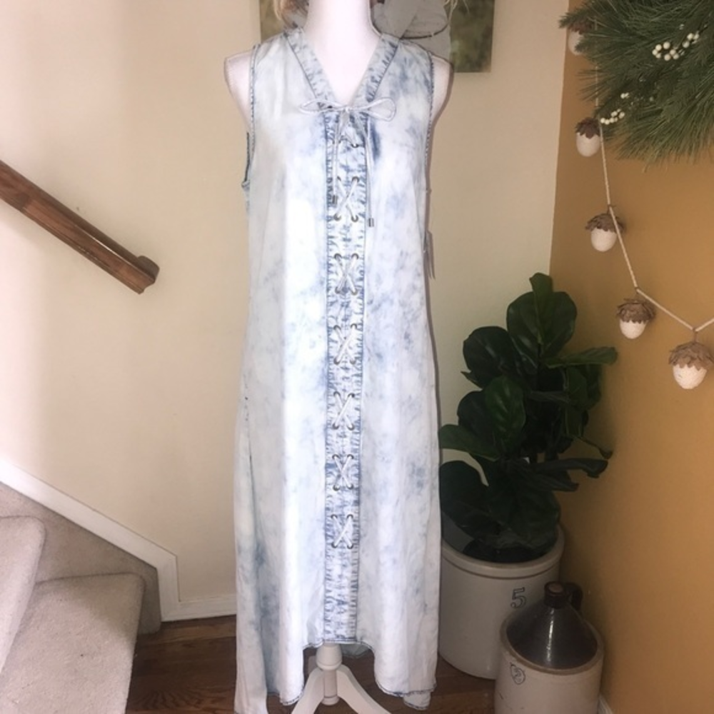 Nine West acid wash lace up hi low tank‎ dress M